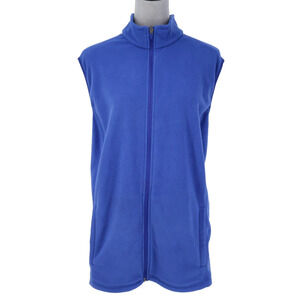 Lands End Vest Plus Size 2X Blue Fleece Full Zip Mock Neck Pockets Gorpcore